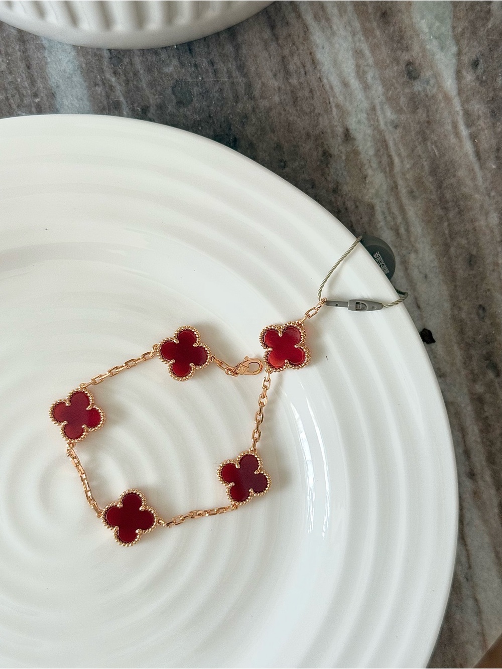 Rose Gold-Tone Red Clover Link Bracelet